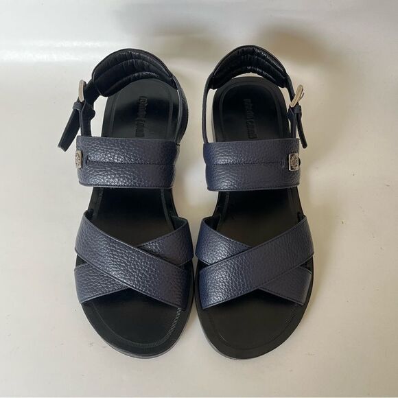 Roberto Cavalli Leather Sandals Blue Pebbled Crossover Strap Men’s 42 Italy US 9 - Picture 4 of 12